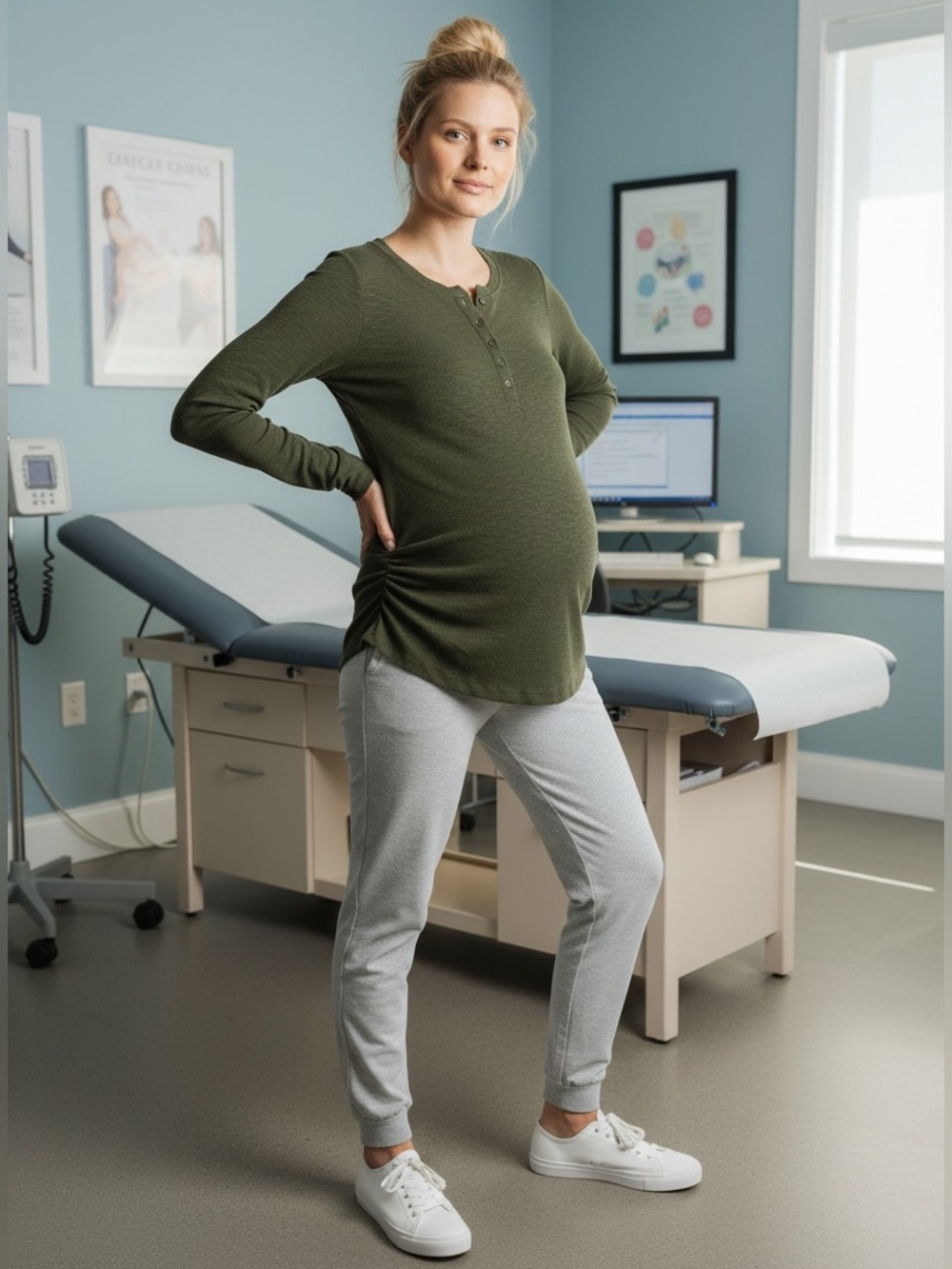 Gap Maternity Rib Henley Long-Sleeve T-Shirt in Army Jacket Green Size Medium